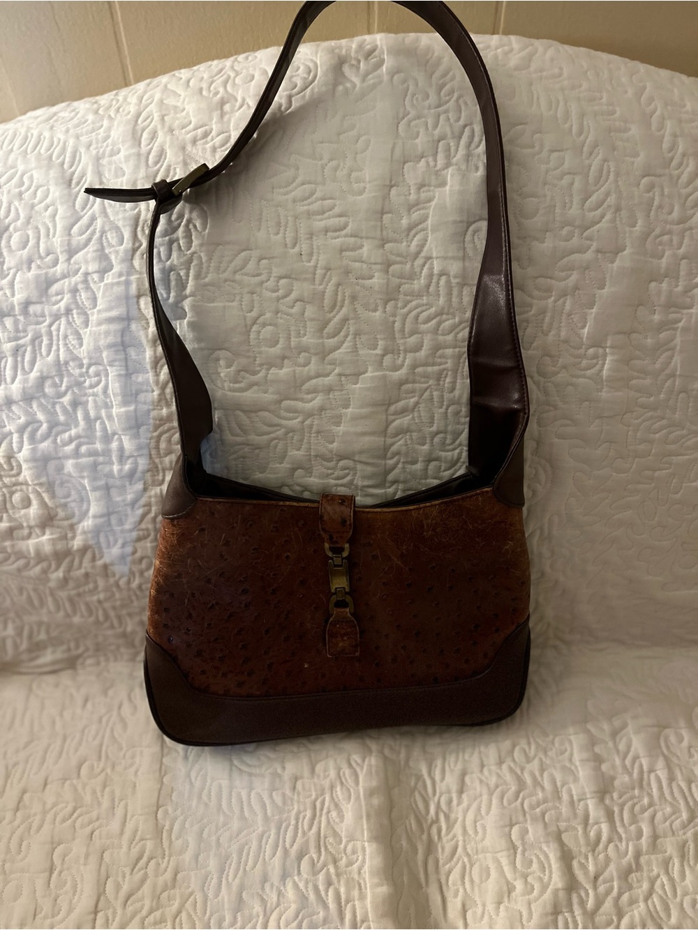 Giani Bernini Brown Ostrich-Texture Leather Shoulder Bag